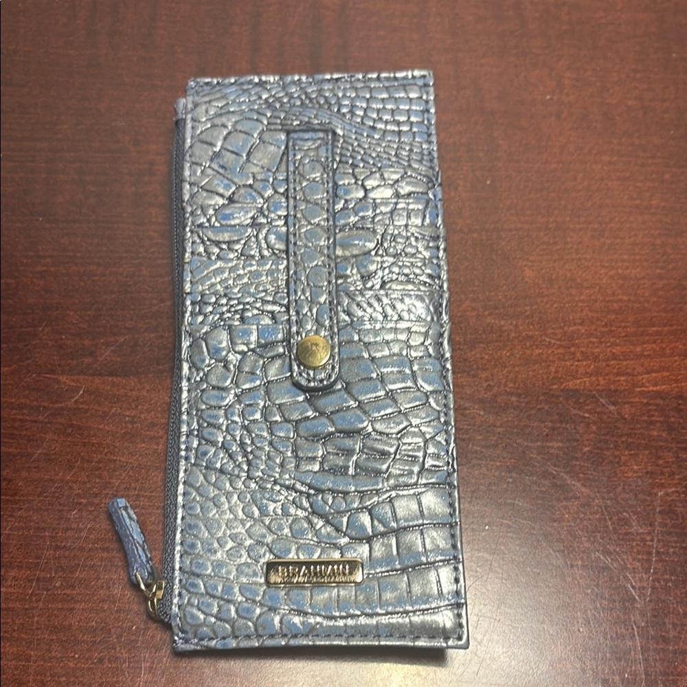 Brahmin Metallic Blue Croc-Embossed Continental Wallet